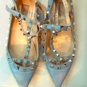 Valentino Flat Rockstud T-Strap Blue - 38